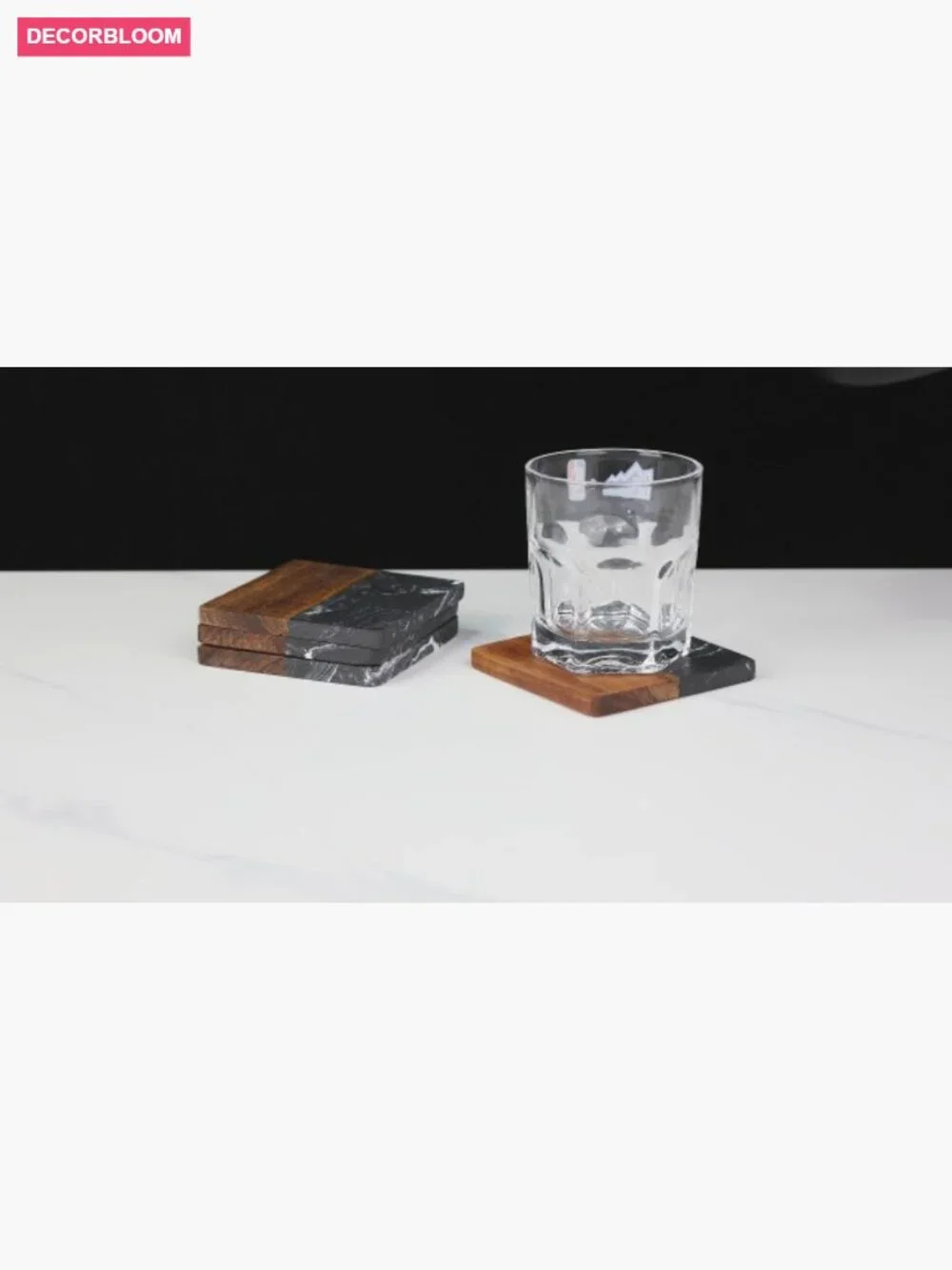 4-Piece Acacia Wood Marble Coasters Set for Kitchen Office